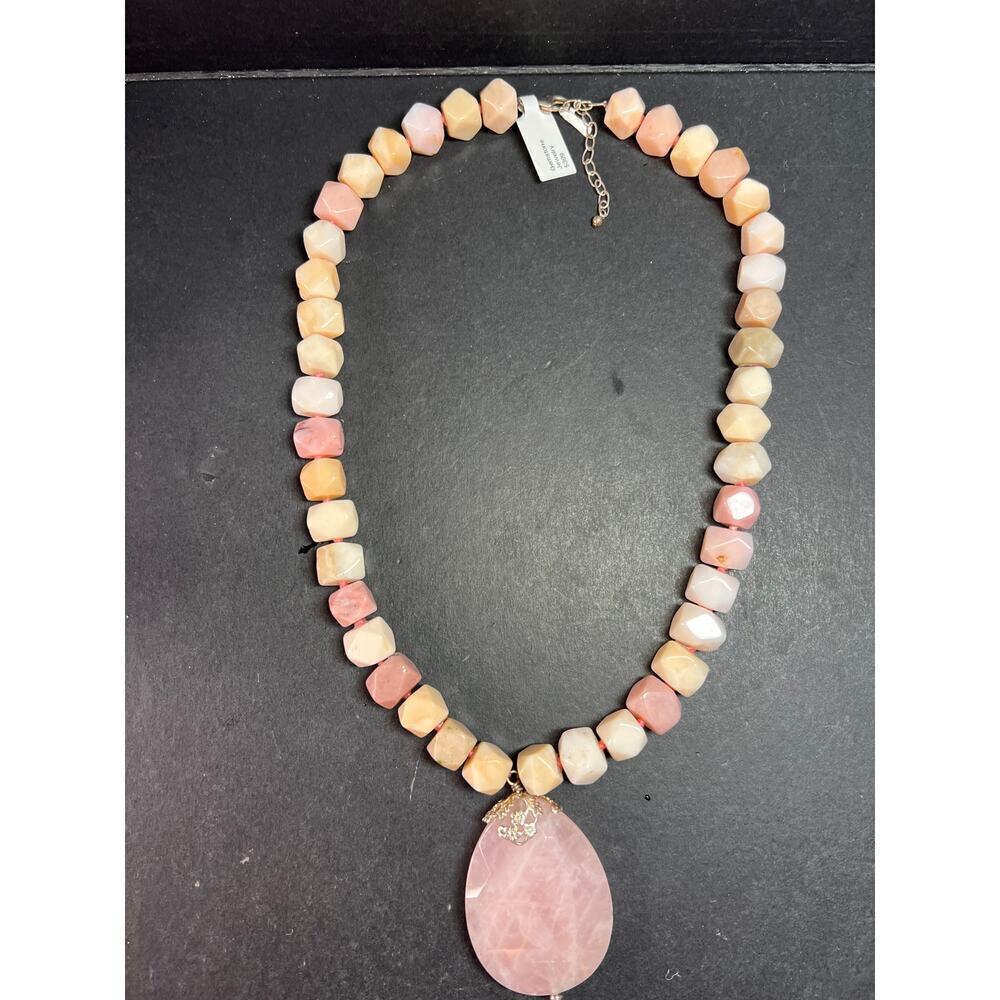 New Pink Opal And Rose Quartz Sterling Silver Necklace